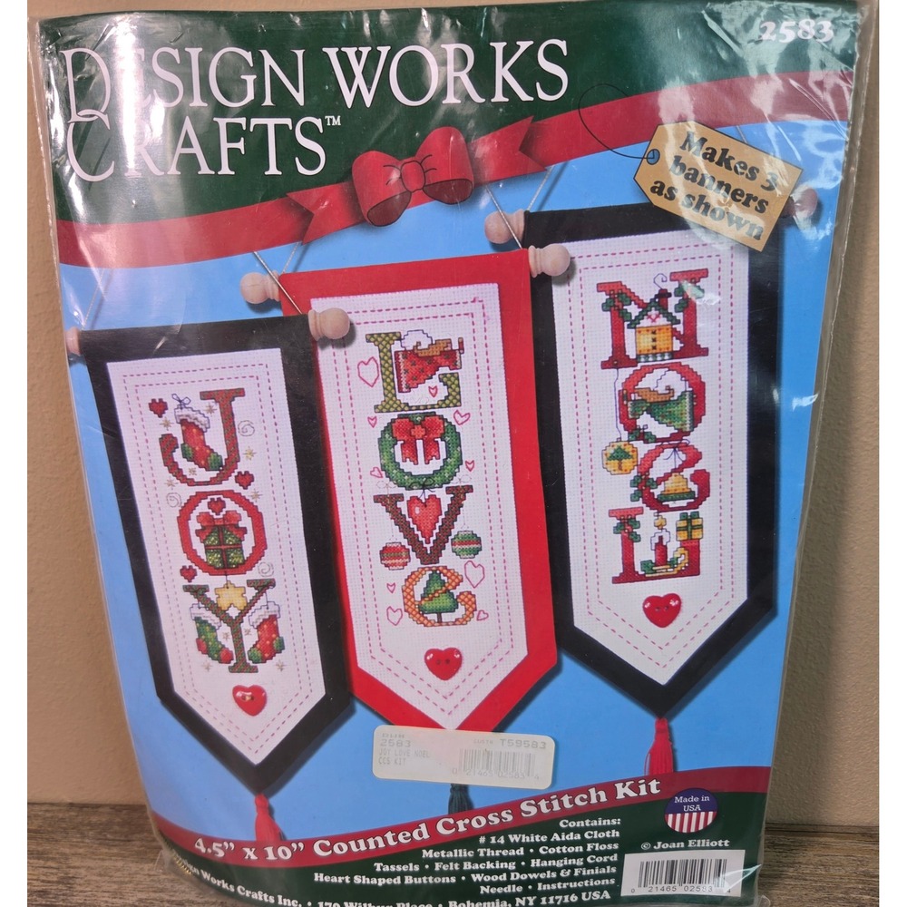 Design Works Counted Cross Stitch Kit Joy Love Noel Banners Joan Elliott NEW